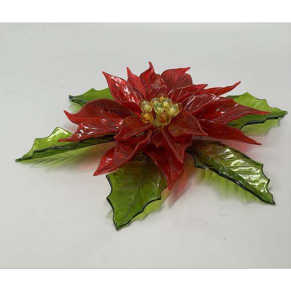 Vintage 1967 Christmas Acrylic Lucite Poinsettia Flower Table Decoration 10” - Picture 2 of 10
